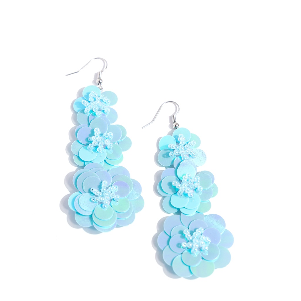 Blue Floral Dangle Earrings